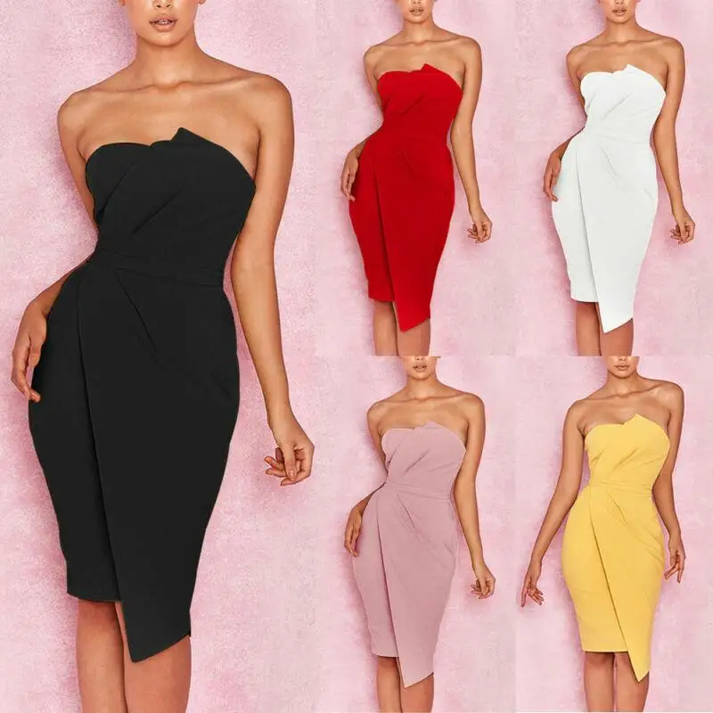 

ZITY New Womens Sleeveless Bandage Bodycon Mini Dress Sexy Lady Party Club Strapless Short Dress