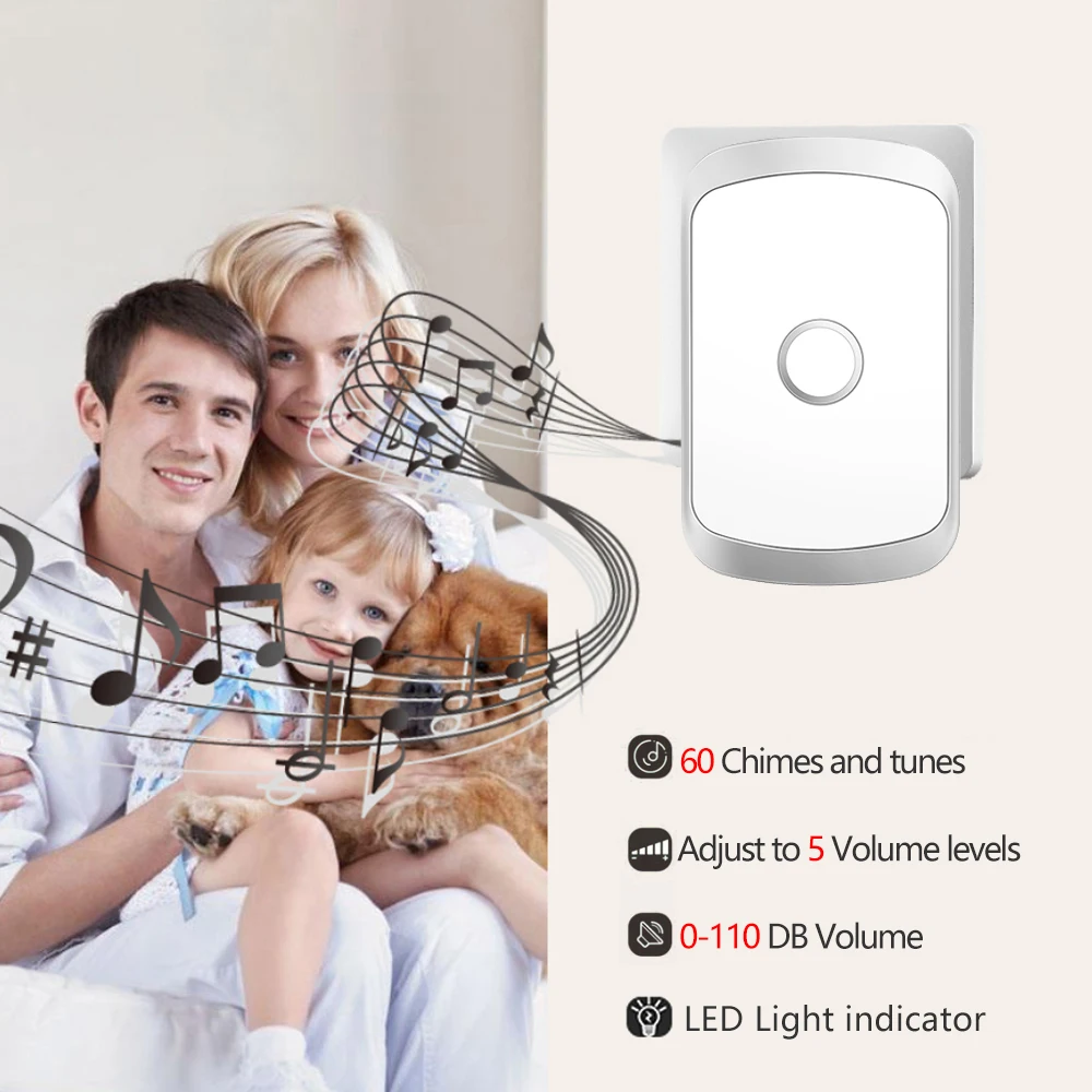 Беспроводной дверной звонок 2 кнопки 1 приемник приветственная безопасность дома