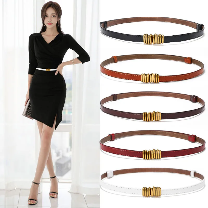 

Ремень тонкий женский, тонкий пояс из воловьей кожи с металлической пряжкой, регулируемый пояс, эластичный пояс, разные цвета