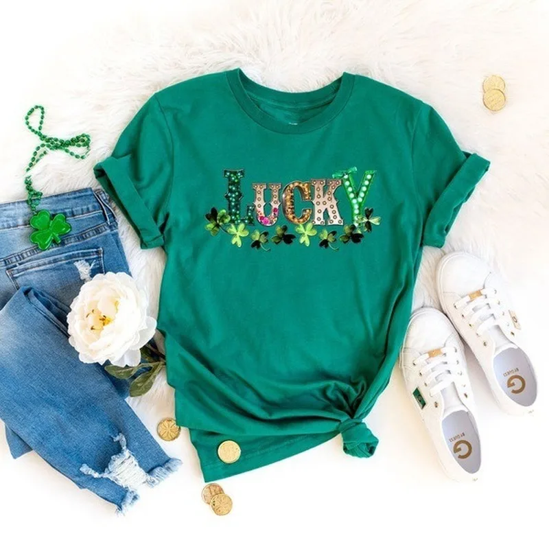 

LUCKY Letter Print Women T Shirt Short Sleeve O Neck Loose Women Tshirt Ladies Fashion Tee Shirt Tops Clothes Camisetas Mujer