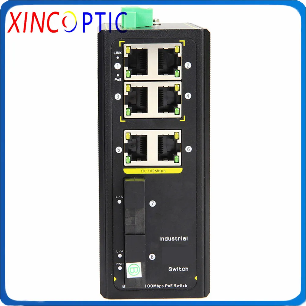 6 портов 10/100 м неуправляемая сеть Промышленный Коммутатор Ethernet 2 одно волокно + 6utp