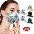 Маска для лица одноразовая трехслойная с гавайским цветочным принтом, 50 шт.