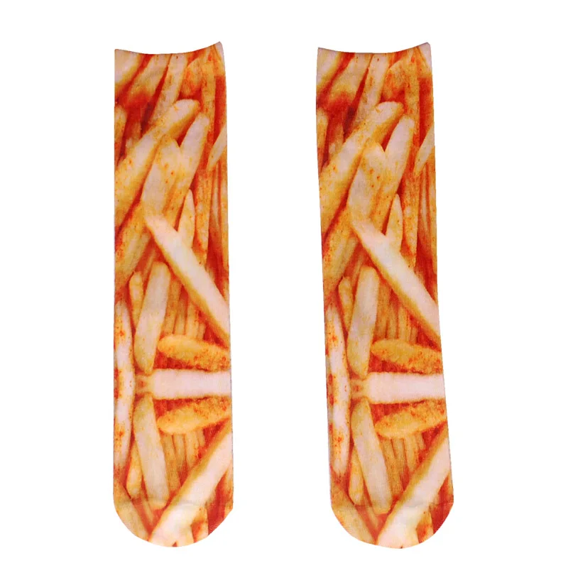 Fries Милые носки с обеих сторон, с 3d принтом хот-догов, клубники, фламинго, гамбургеров, пиццы, модные забавные длинные женские хлопковые носки - Цвет: Fries