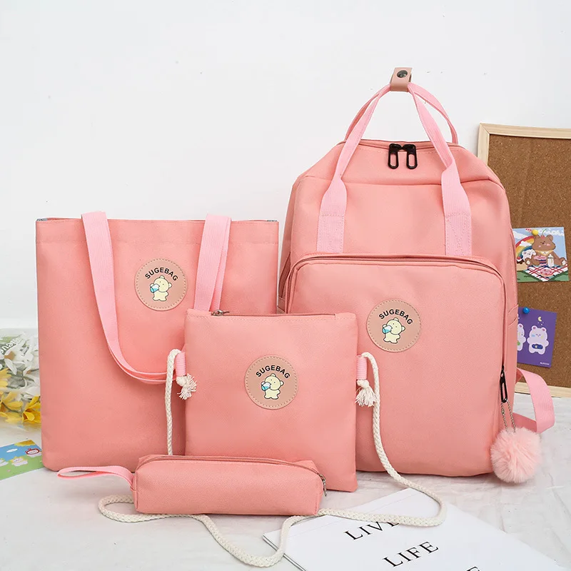 

Набор из 4 шт., школьный ранец для девочек-подростков, женский рюкзак 2021, Холщовый дорожный рюкзак, школьные сумки для ноутбука, школьный порт...