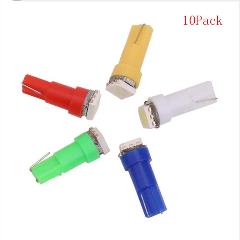 10 шт. T5 5050 1SMD лампа для прибора 12 В DC Клин светодиодный Белый Зеленый Желтый