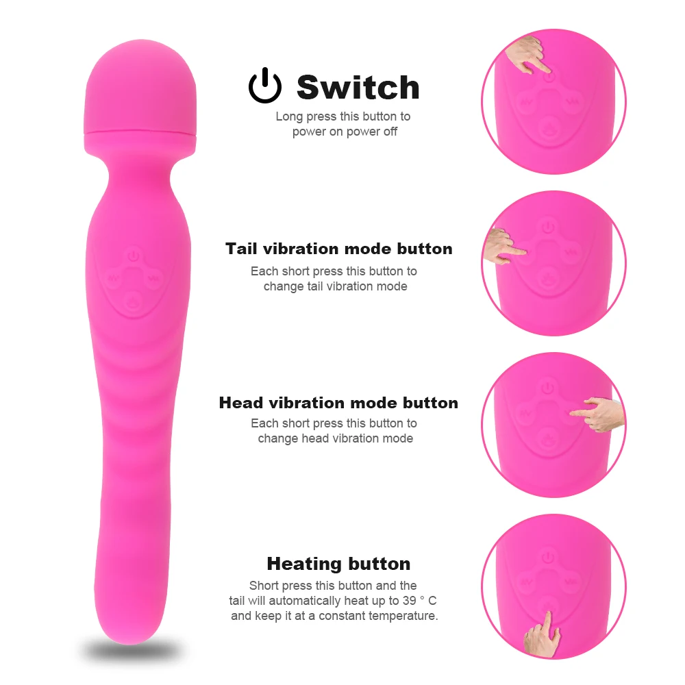 Нагрева вибратор Av палочка массажер Водонепроницаемый мягкий силиконовый точка