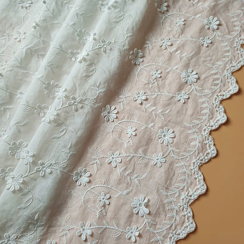 Натурально белая хлопчатобумажная ткань с вышивкой кружевная ручной работы