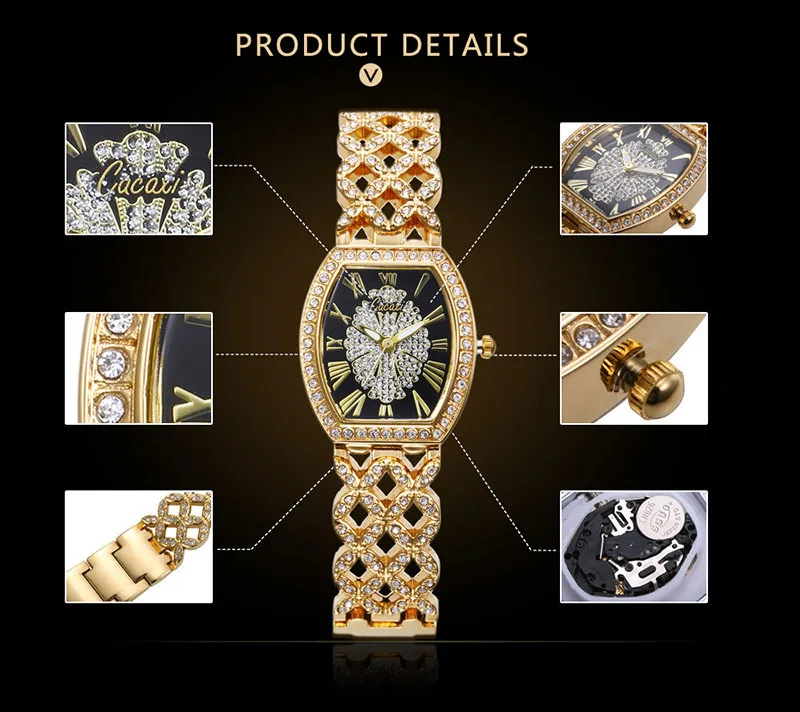 

Wine barrel square gold watch ladies bracelet watch waterproof fashion watch ladies crystal diamond watch, ladies luxury