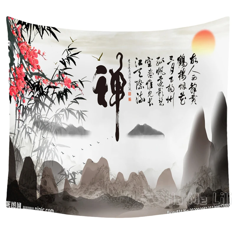 Chinese Landscape Painting Design Tapestry Wall Decor Room Accessories