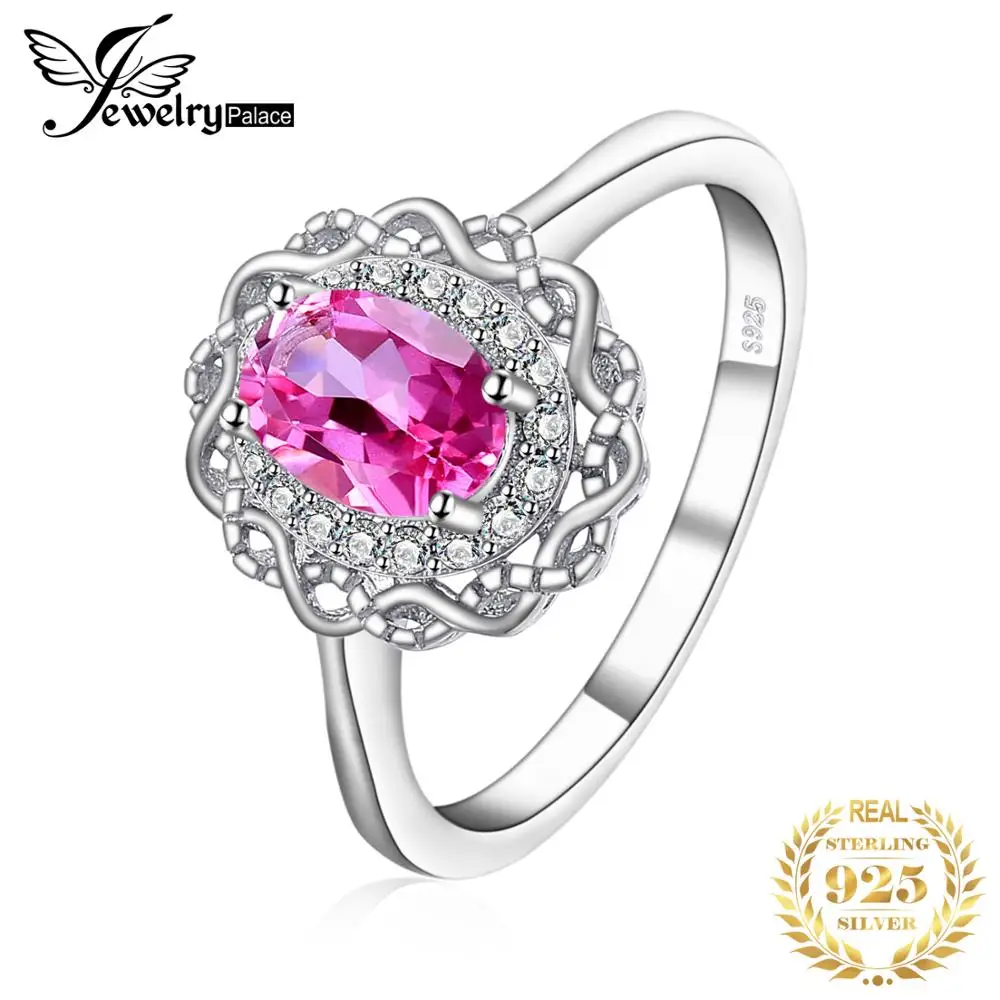 JewelryPalace Винтаж 1ct натуральная овальным вырезом розовый топаз Halo Кольцо стерлингового серебра 925 подарки для нее Юбилей Модные украшения