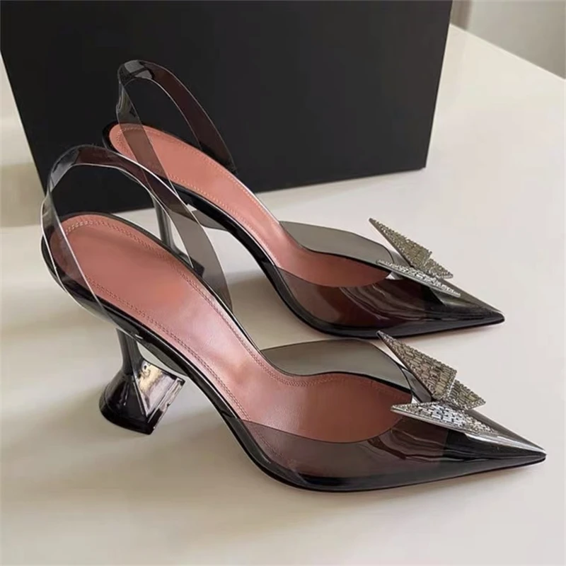 

Женские туфли-желе на высоком каблуке, с металлической пряжкой и острым носком