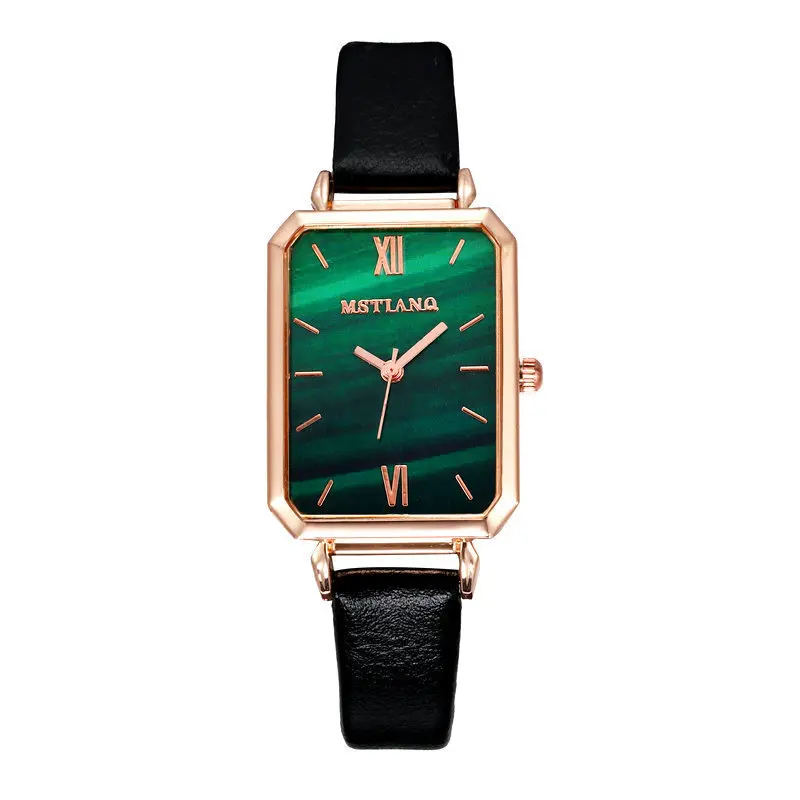 

Luxury women Square Quartz Watch Fashion Rose Gold Emerald Ladies Watch Ultra-thin Mesh Belt Waterproof Clock Small Green Watch