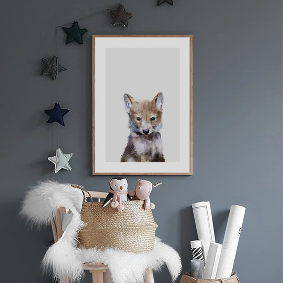 Настенные художественные принты акварельные животные лиса олень кролик волк