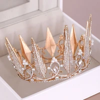 baroque round gold rhinestone crystal crowns tiaras with hair combs queen princess bridal bride wedding hair jewelry