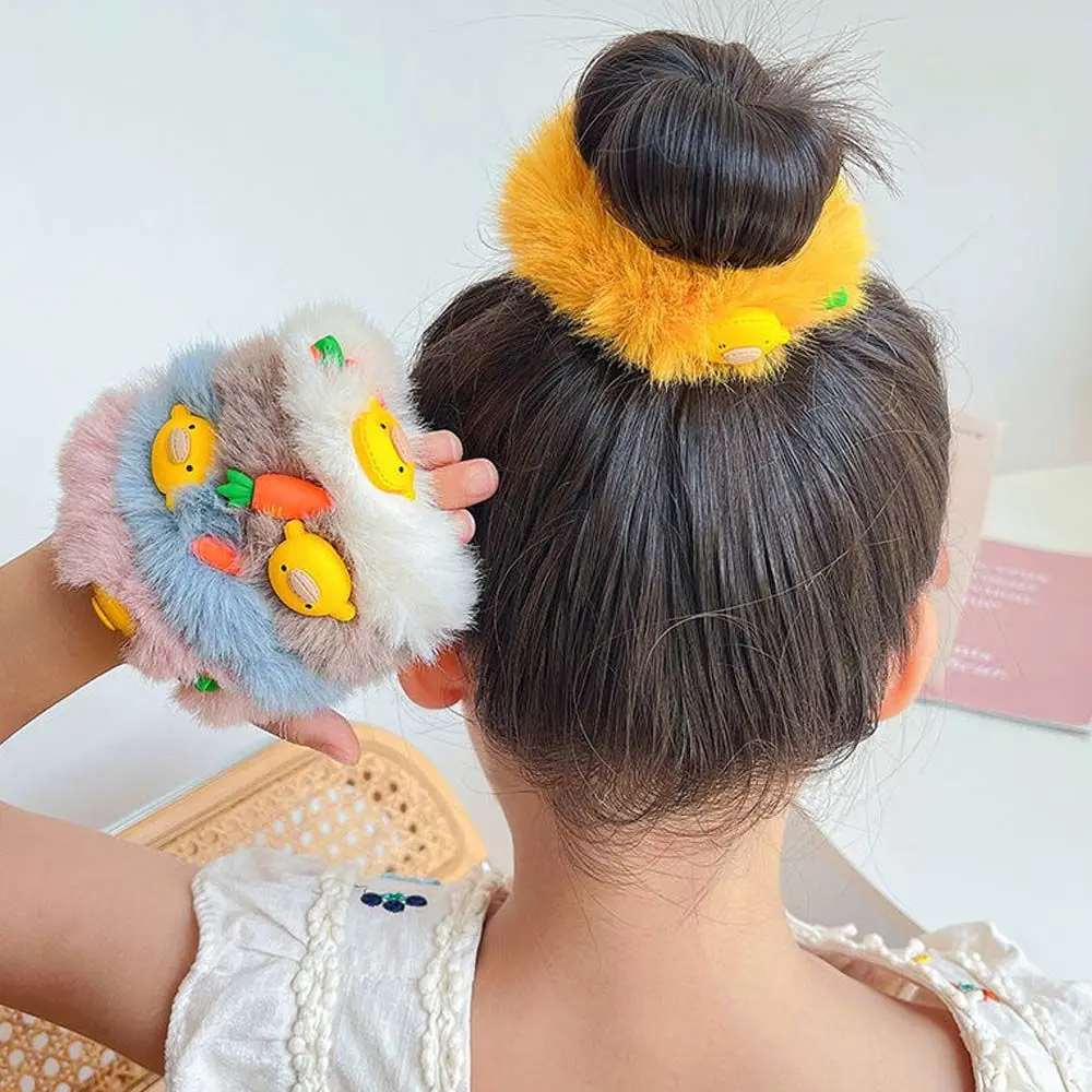 

Baby Girls Cute Plush Yellow Duck Hair Rope Soft Pompom Elastic Hair Scrunchies Girls Fashion Rubber Bands Hair Headwear