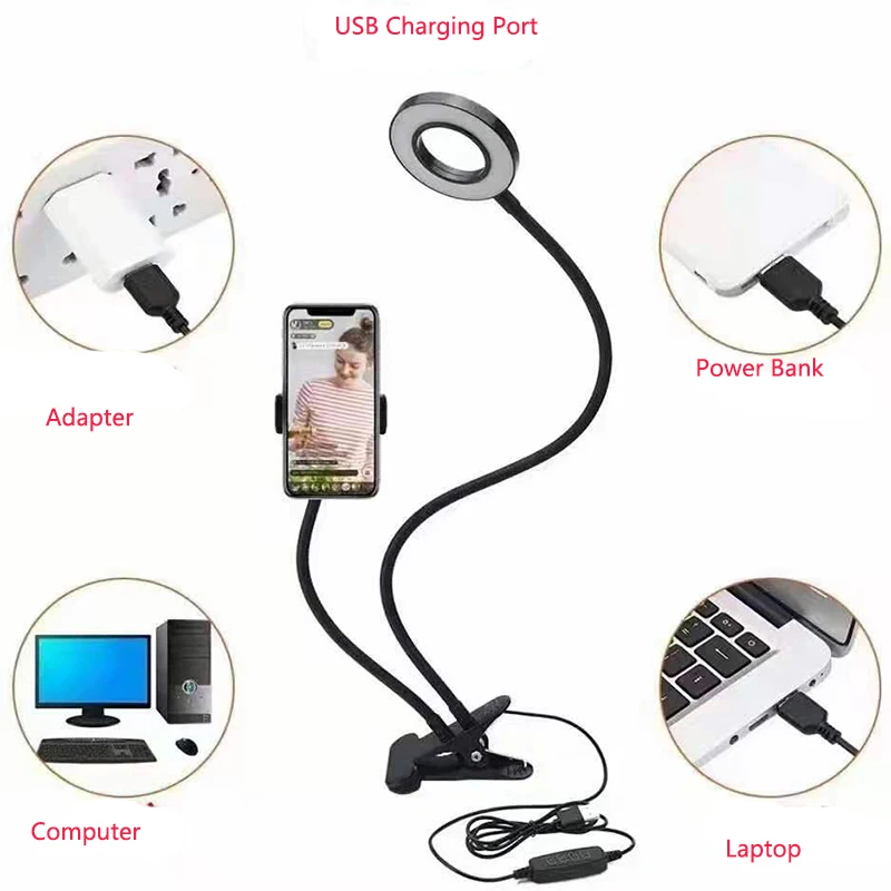 multi functional flexible hose live support desktop phone holder with adjustable switch fill led light free global shipping