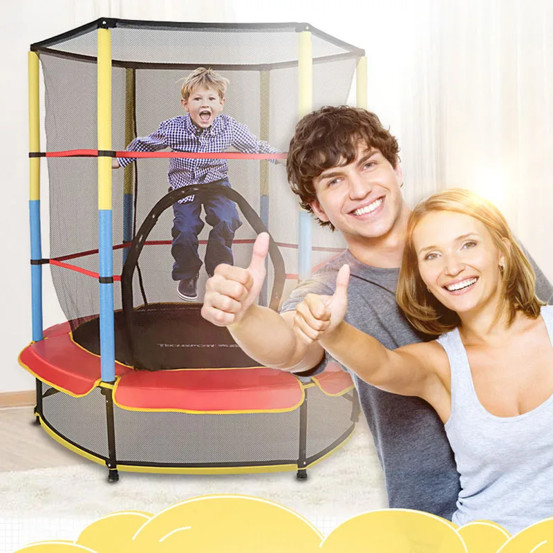 

High Quality 55Inch Children Trampoline Round Mute Fitness Elastic Rope Trampoline For Kids With Safety Net Baby's Mobile Park