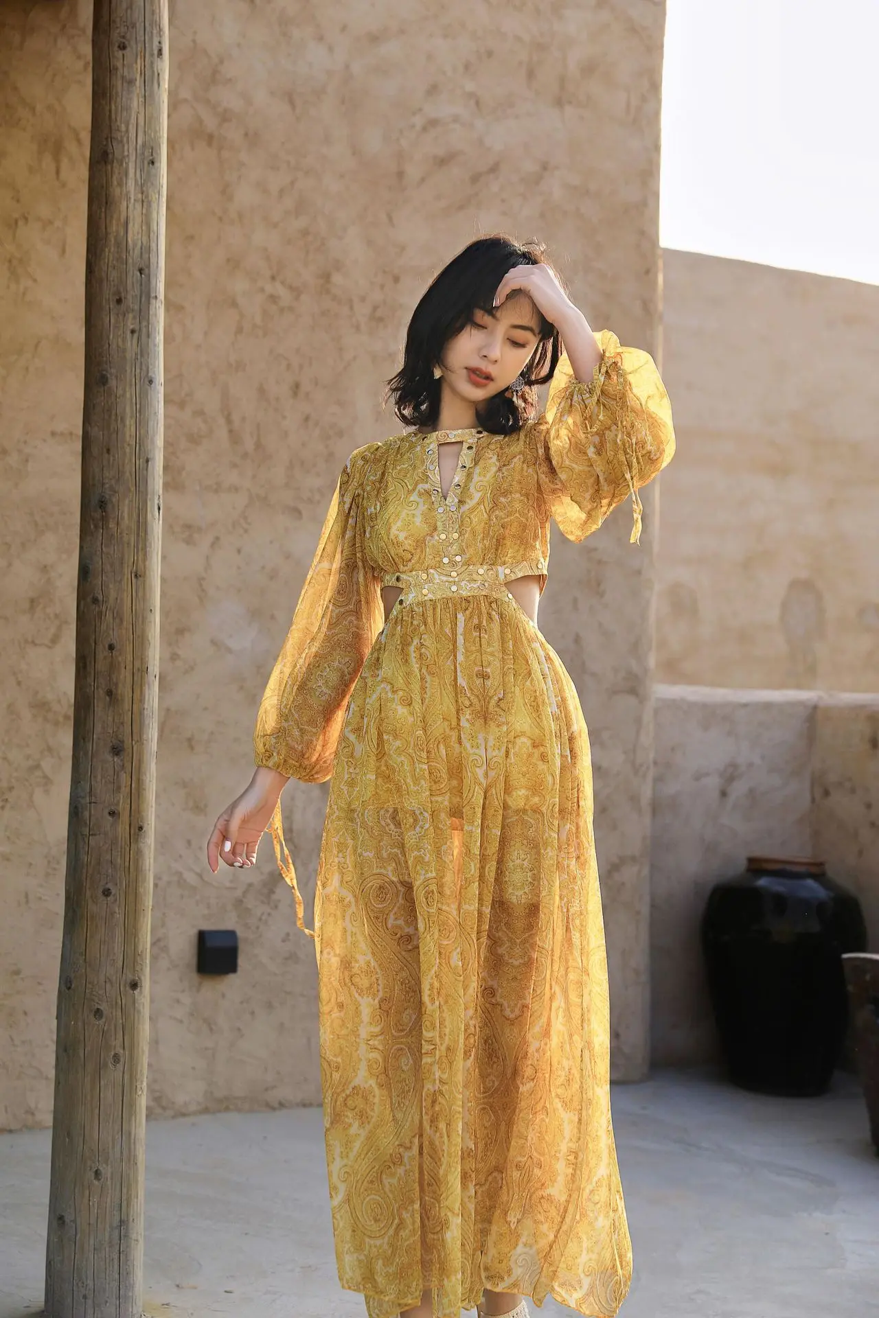 

Beach Long Dress Sexy Hollow Out Boho O Neck Dress Women 2021 Spring Plus Size Print