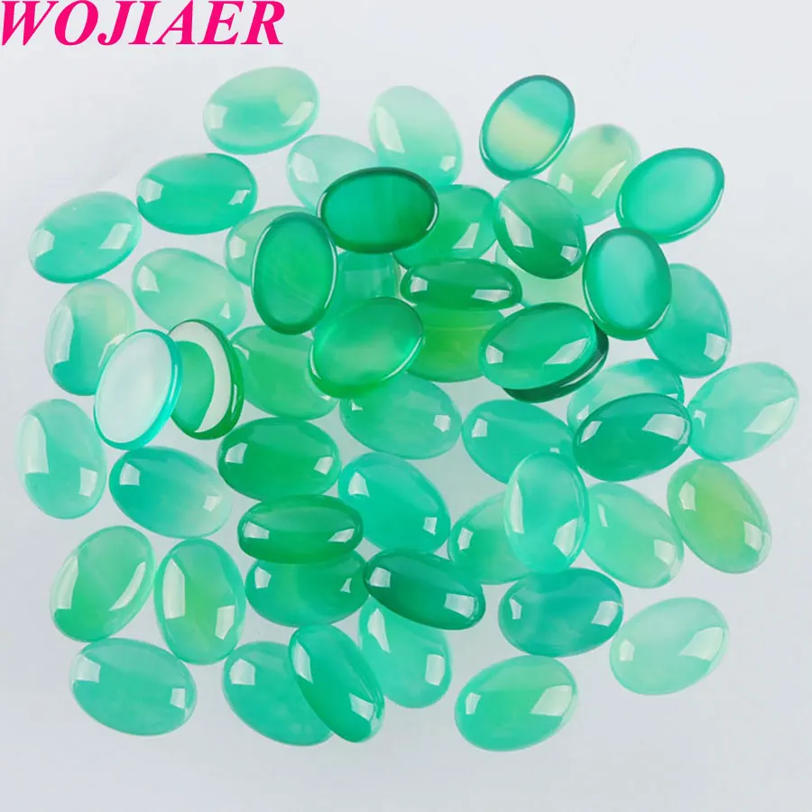 

WOJIAER 20pcs/lot No Drilling Hole Natural Green Agates Cabochon Beads Oval CAB Healing Energy Stone Fittings DIY Jewelry PU8007