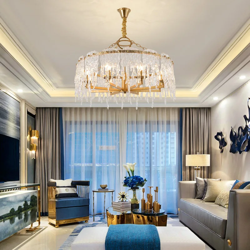 Современная стеклянная золотистая Круглая Люстра для гостиной спальни