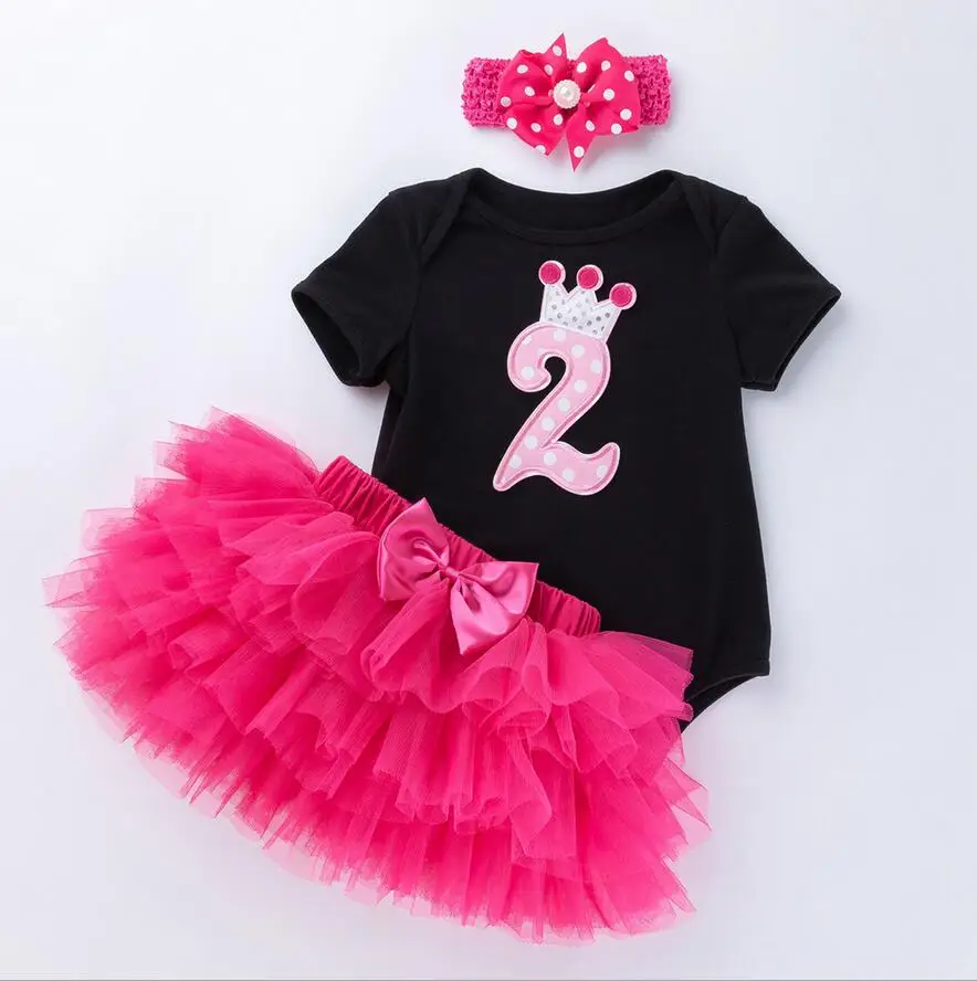 

Black Baby Girls Romper Princess 6 Layered TUTU Skirt Baby Clothing Vestidos Love First Second Birthday Infant Girl Bow Headband