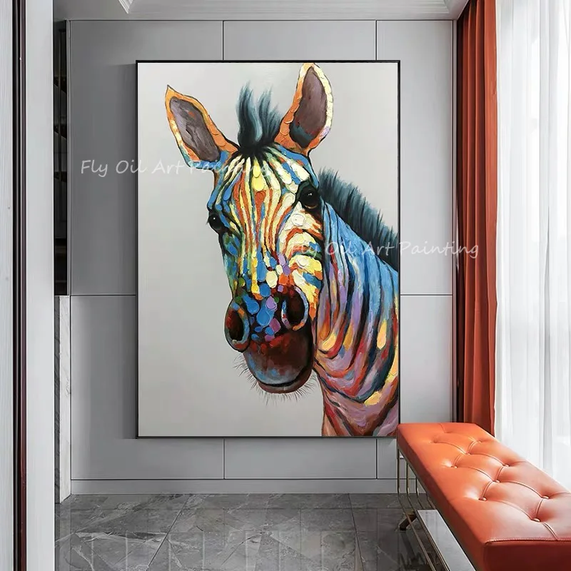 

Colorful zebra Animal horse 100% Handmade Ocean Sea oil painting Scandinavian wall artwork for home decoration gift no frame