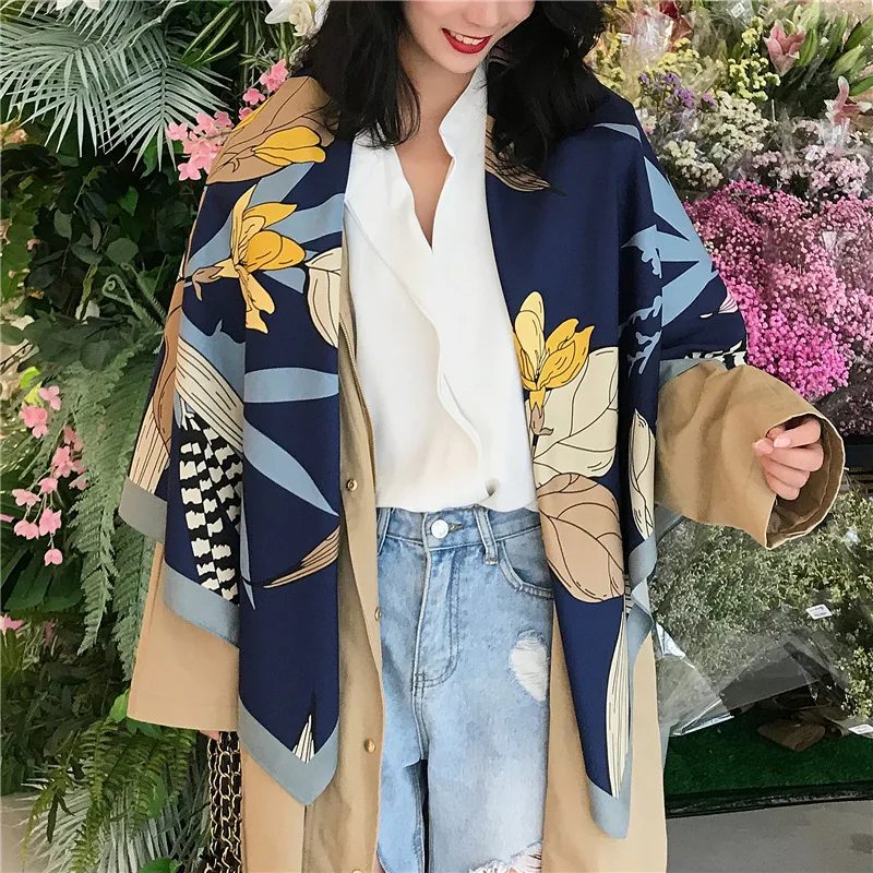 Модные шарфы 130*130 см Женская шаль шелковые атласные хиджабы бандана квадратный