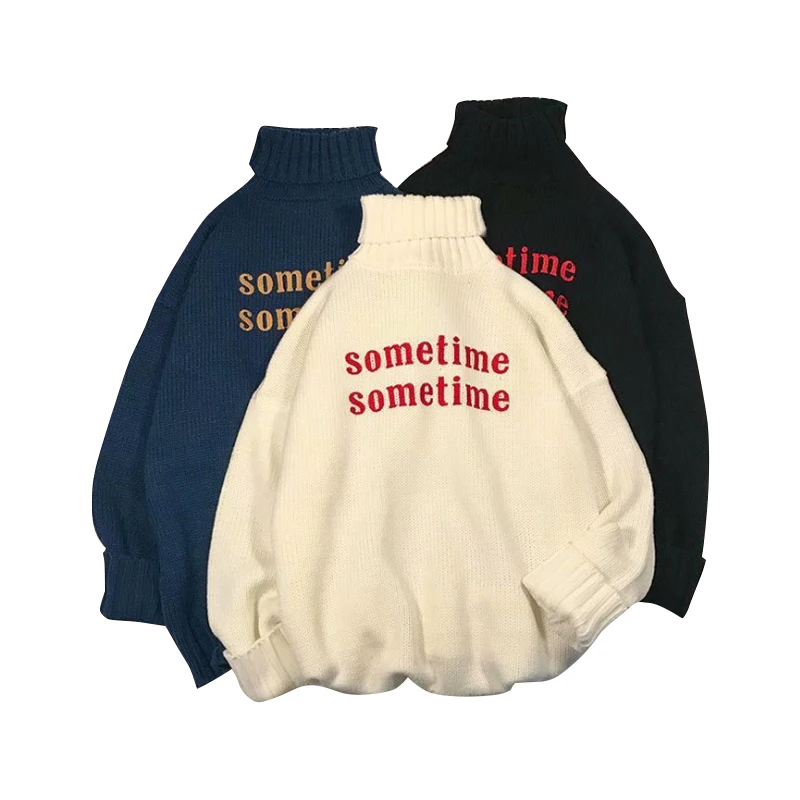 

Winter Turtleneck Sweater Men Letter Printed All-Match Loose 2XL Streetwear Male Hip Hop Harajuku Chic Fashion Korean Pullover