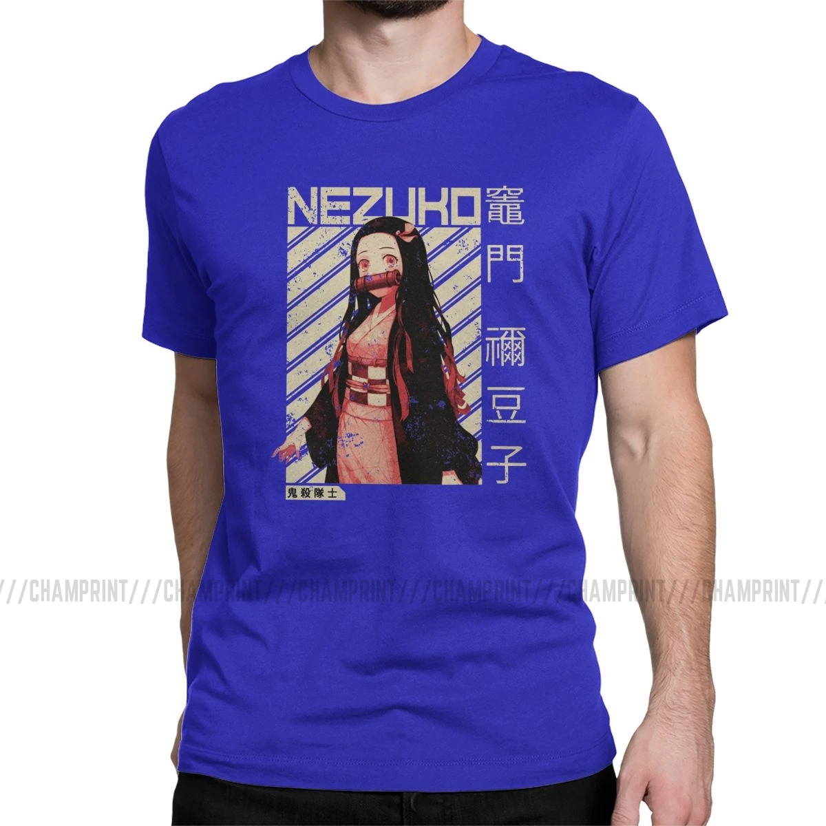 Demon Slayer Nezuko Kimetsu No Yaiba аниме футболка для мужчин креативная хлопковая футболка футболки с коротким рукавом топы с принтом - Цвет: Синий