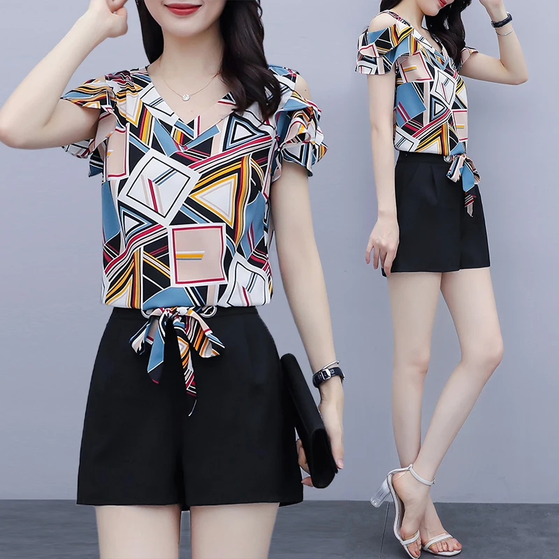 Летний комплект из двух предметов женский наряд шифона размера плюс Модный 2