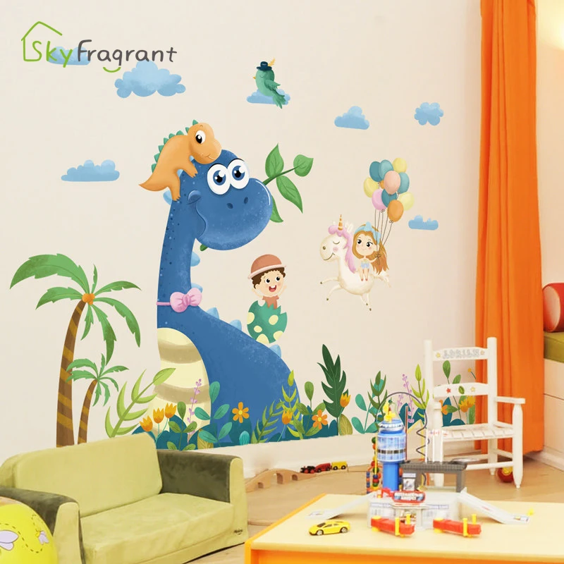 Creative Cartoon Dinosaur Wall Stickers Boys Room Decoration Self-adhesive Bedroom Decor Home For Kids Rooms | Дом и сад