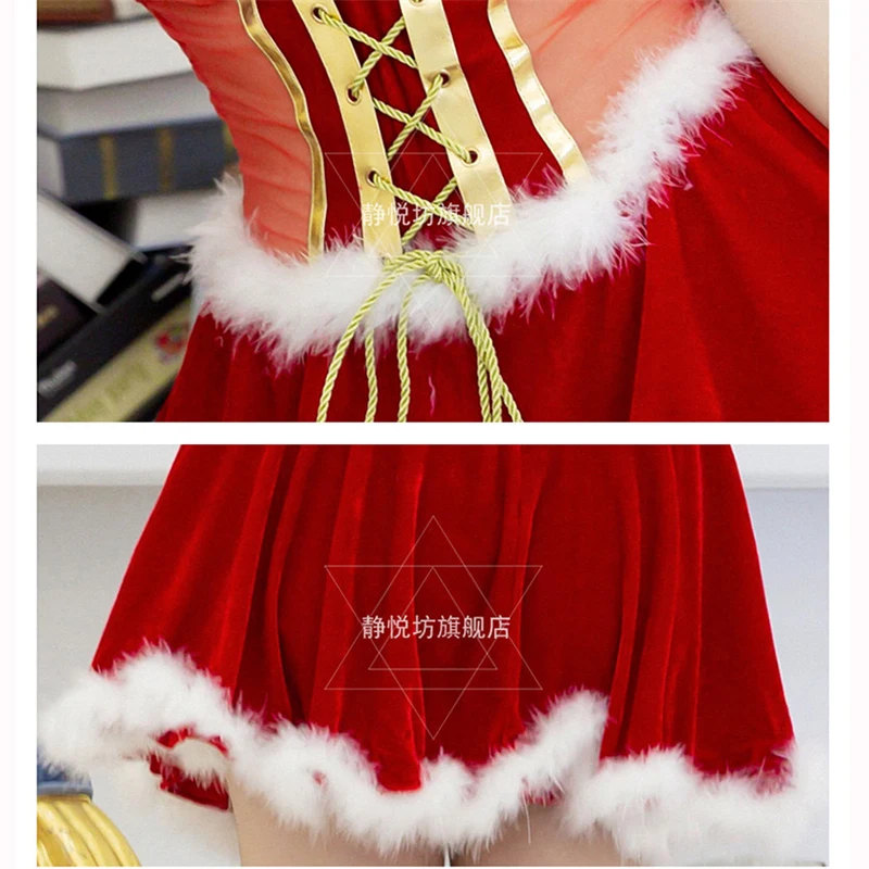 

cute Sexy Women Christmas Fancy Party Dress Velvet Santa Claus Cosplay Costumes Girl Maid Waitress Uniforme Xmas Party Outfits