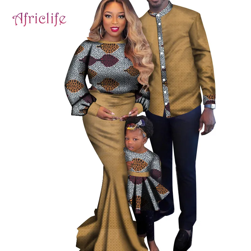 

African Couple Suits Family Matching Clothes Long Dresses For Women Men Dashiki Shirt Matching Clothing For Party Wedding WYQ732