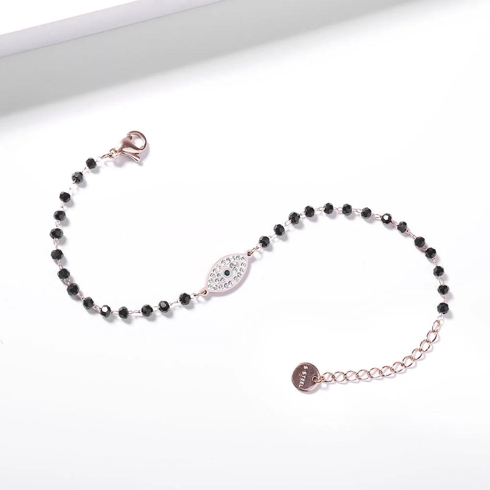 Цепочка Из Нержавеющей Стали с черными бусинами и кристаллами для женщин девушек