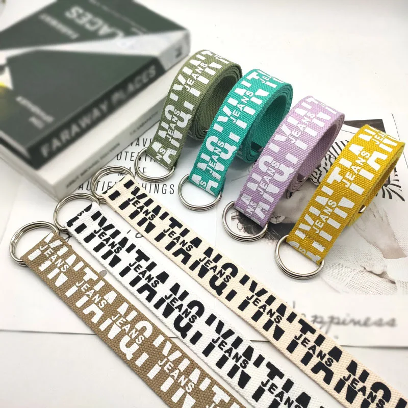 

Fashion Letter Printed Canvas Belts For Men Women Double D Buckle Waist Strap Designer Female Jeans Dress Casual Waistband