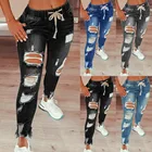 Лидер продаж 2021, джинсы на шнурке для женщин, Стрейчевые рваные джинсы, женские размера плюс, длинные брюки-карандаш