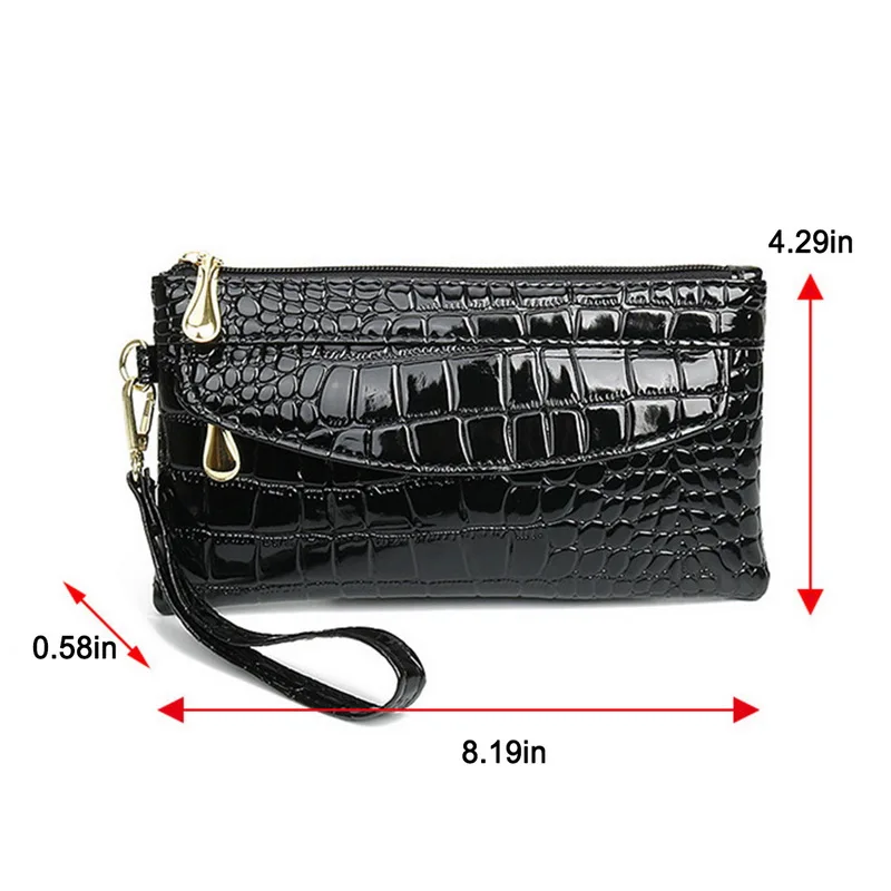 

Women Bag Black PU Clutch Long Casual Wallet Litchi Grain Coin Purse Female Bag Wrist Bag Zipper Phone Pocket Credit Card Holder