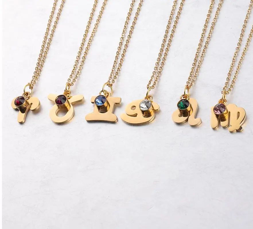 

12 Constellation Necklace Chain Necklace Jewelry Zodiac Sign Charm Necklace Birthday Gift stainless steel Necklace for Women