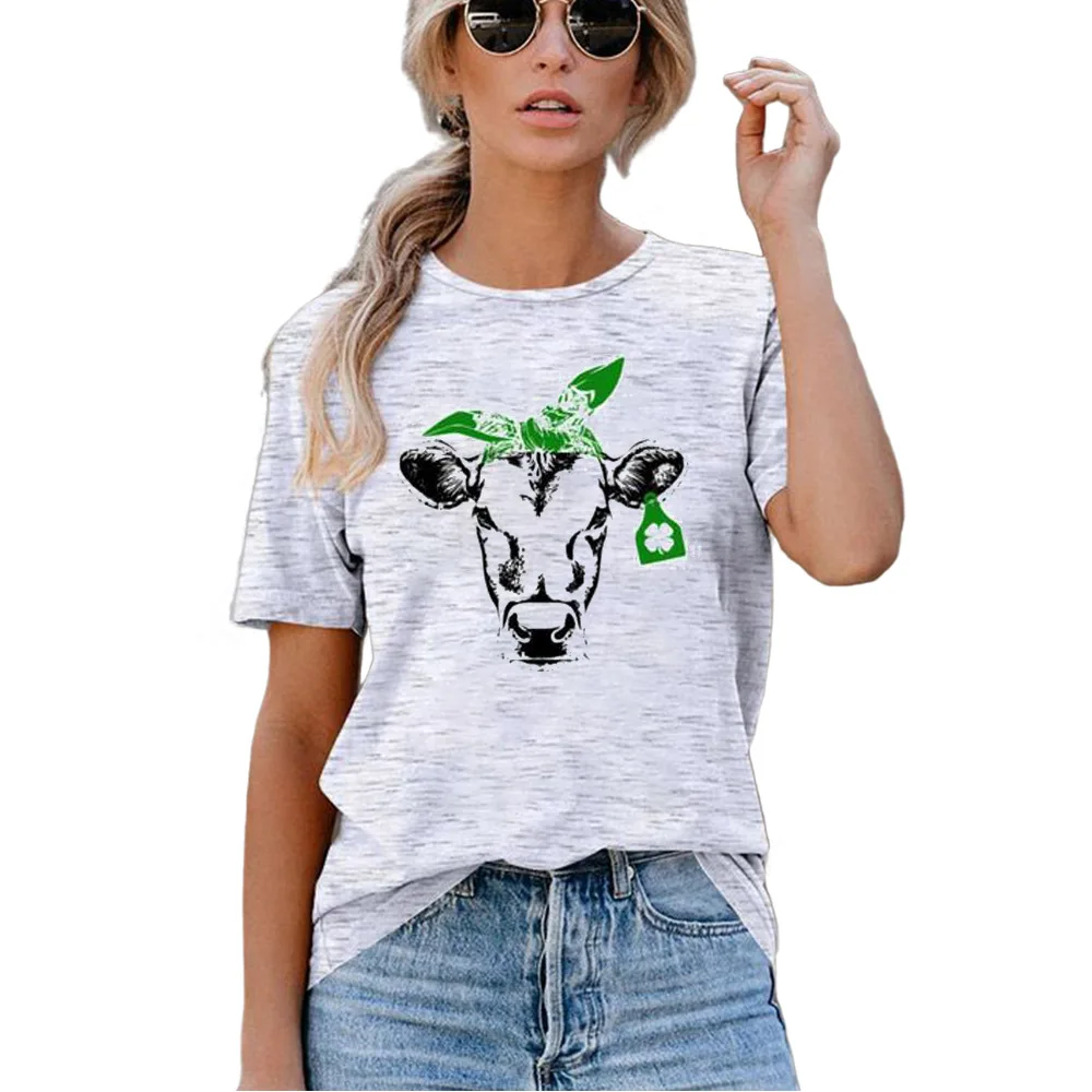 

Carney women's top leaf knot cow head round neck short sleeve T-shirt