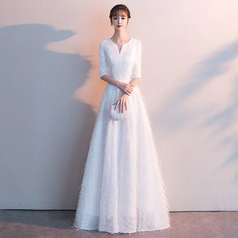 

Noble White Evening Party Dress Temperament Banquet Dress Novelty V-neck Formal Dress Silm Long Robe De Soiree Plus Size 3XL