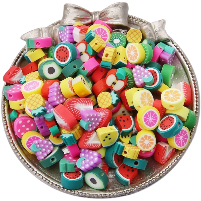 

10mm 30pcs Mixed Colors Polymer Clay Beads Fruit Shape Clay Spacer Beads For Jewelry Making Handmade Accessories