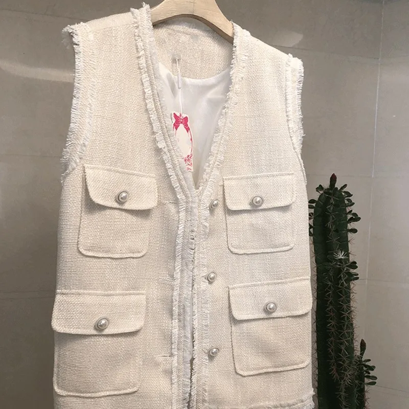 Без рукавов однобортный v-образный вырез женские твидовые жилеты высшего