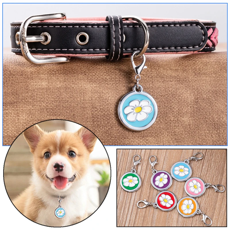 

Personalized Dog Cat Pet ID Tags Engraved Cat Puppy Pet ID Name Number Address Collar Tag Daisy Round Pendant Pet Accessories