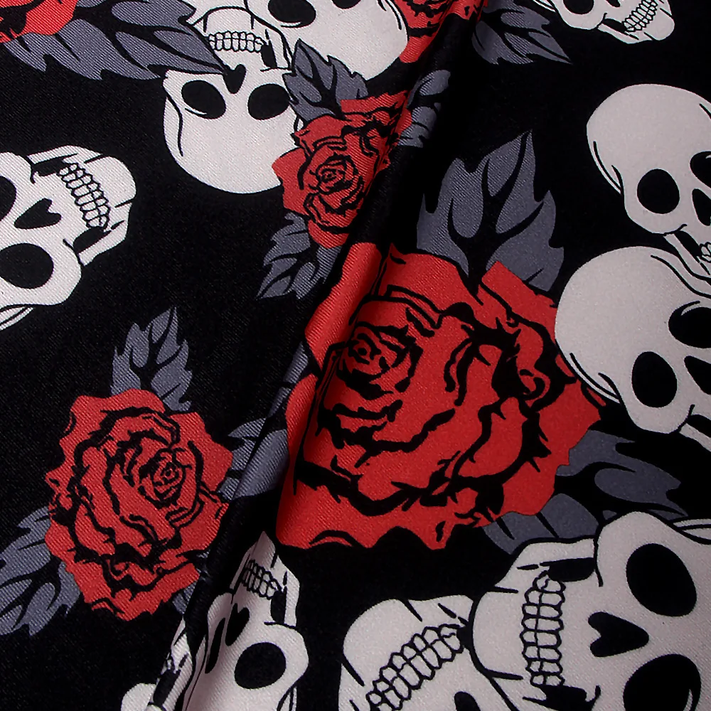 Halloween Christmas Wear Clothing Women Casual Dress Skull Print Long Sleeve Party O Neck Mini Dresses