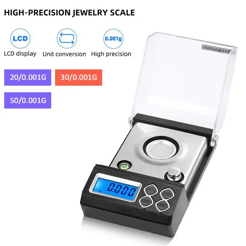 

20g 30g 50g 0.001g Precision Portable Electronic Jewelry Scales Gold Germ Balance 0.001g Digital Counting Carat Milligram Scale