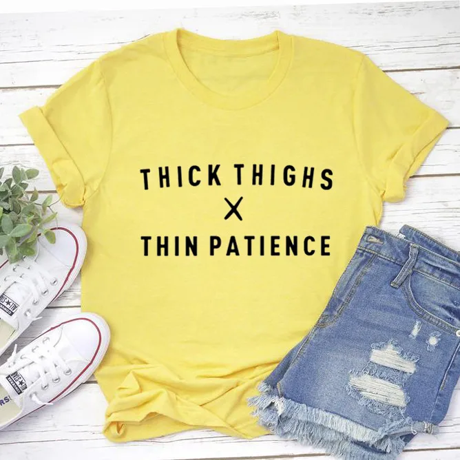 Для женщин с надписью thick thighs тонкий терпения Забавная футболка милый юниоров