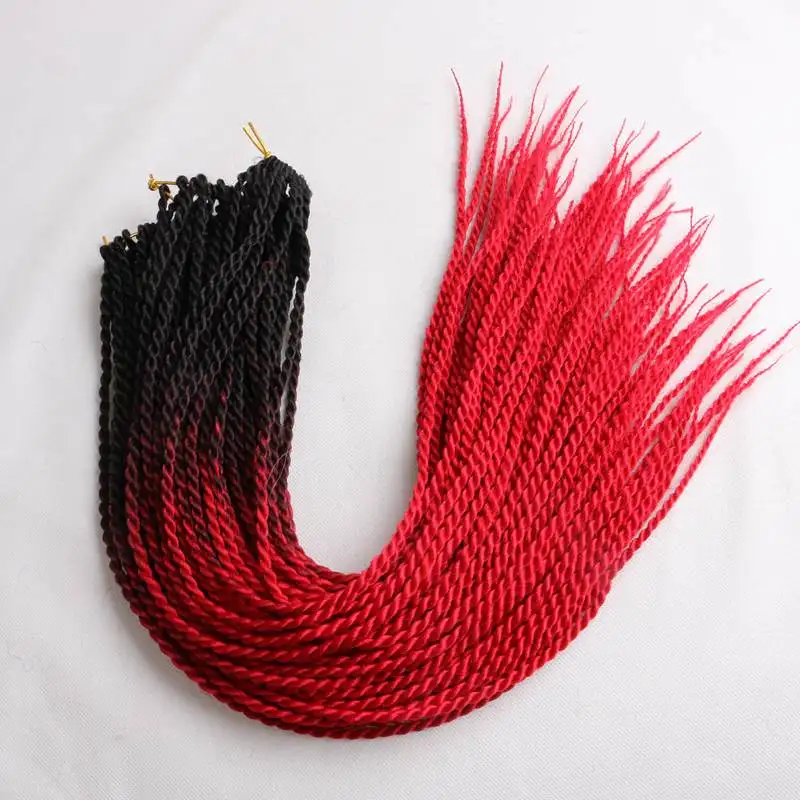 black red Роскошные косички для плетения, 24 дюйма, Омбре, Сенегальские скрученные волосы, вязанные крючком косички, 24 корня/упаковка, синтетические косички для женщин, серые, розовые - Цвет: black red