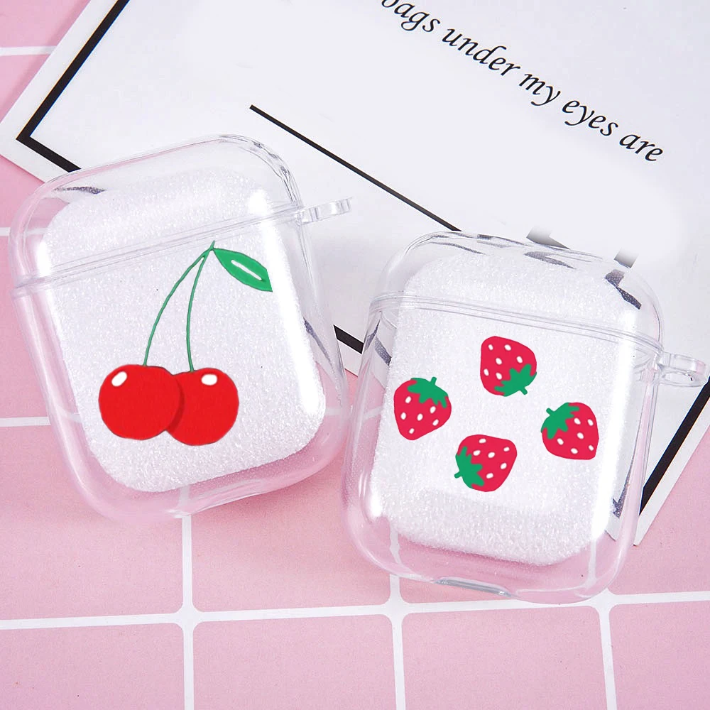 Прозрачный чехол для наушников с рисунком вишни и клубники Apple AirPods 2 1 мягкий