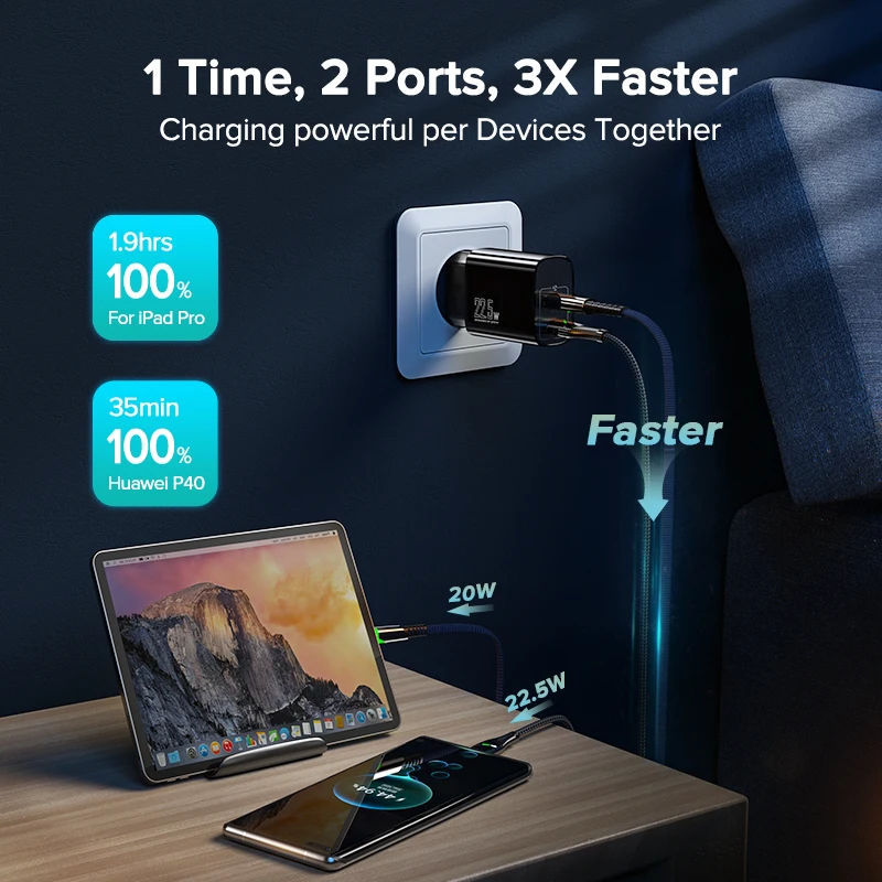 Фото Зарядное устройство QOOVI двойной USB Type C PD 20 Вт 5 А настенный адаптер для быстрой Зарядное устройство QOOVI двойной USB Type C PD 20 Вт 5 А настенный адаптер для быстрой