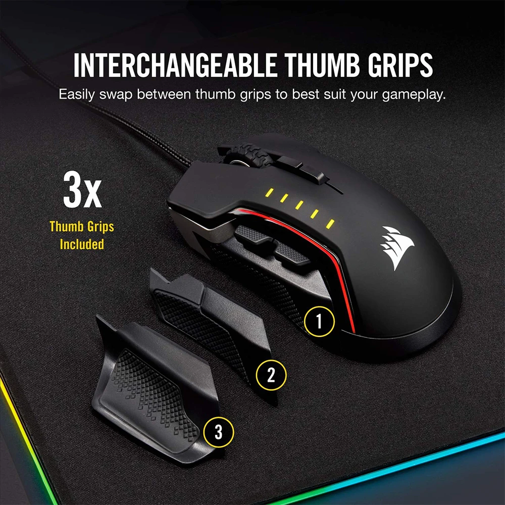 Игровая мышь CORSAIR GLAIVE RGB PRO комфорт FPS/MOBA со сменными рукоятками подсветка